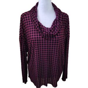 LIV by Habitat Clothes Burgundy Velvet Mesh Houndstooth Sheer Cowl Top Size M